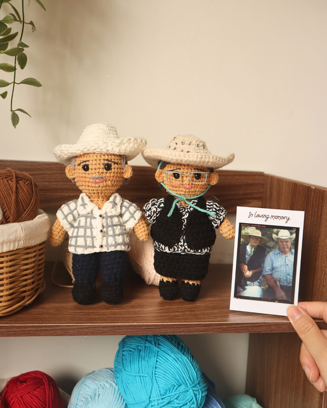 Rustic - Personalized Couple Crochet Dolls with Photo Card